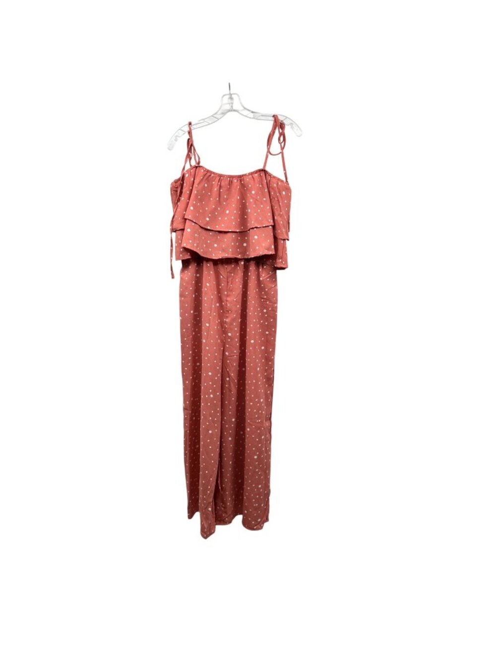Petal Dew Spotted Jumpsuit Extra Wide Leg Tie Straps Coral/White Size Large